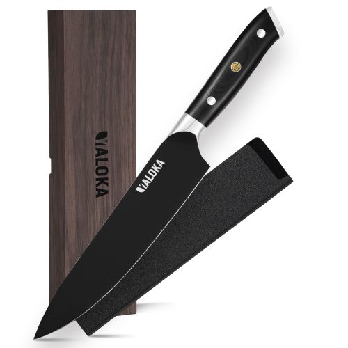 8 Inch Chef Knife Japanese Chef's Knife 7Cr17MoV High Carbon Steel Japanese Knife Full Tang G10 Handle Black Titanium Coated Blade Professional Cookin